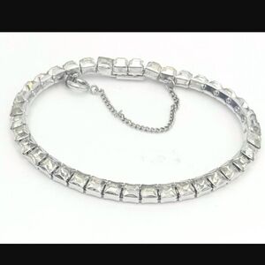 VINTAGE 1960s WEISS Midcentury Silver-Tone Clear Crystal Tennis Bracelet